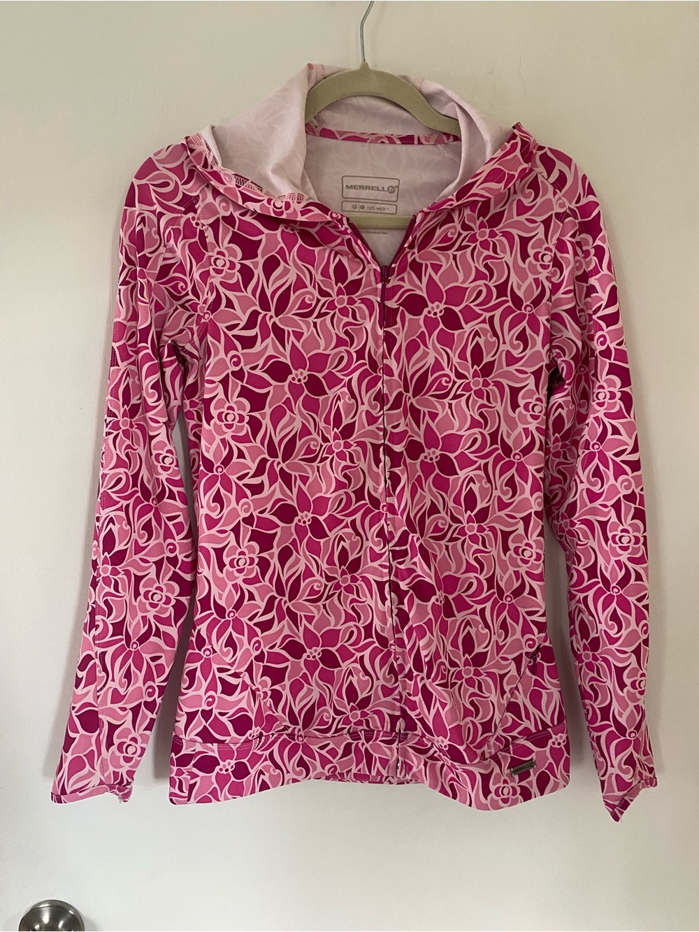 Merrell Women's Pink Floral Full Zip Hoodie Soft Shell Jacket Size XS